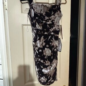 Emerald Sundae Black and White Ruched Bodycon Midi Dress